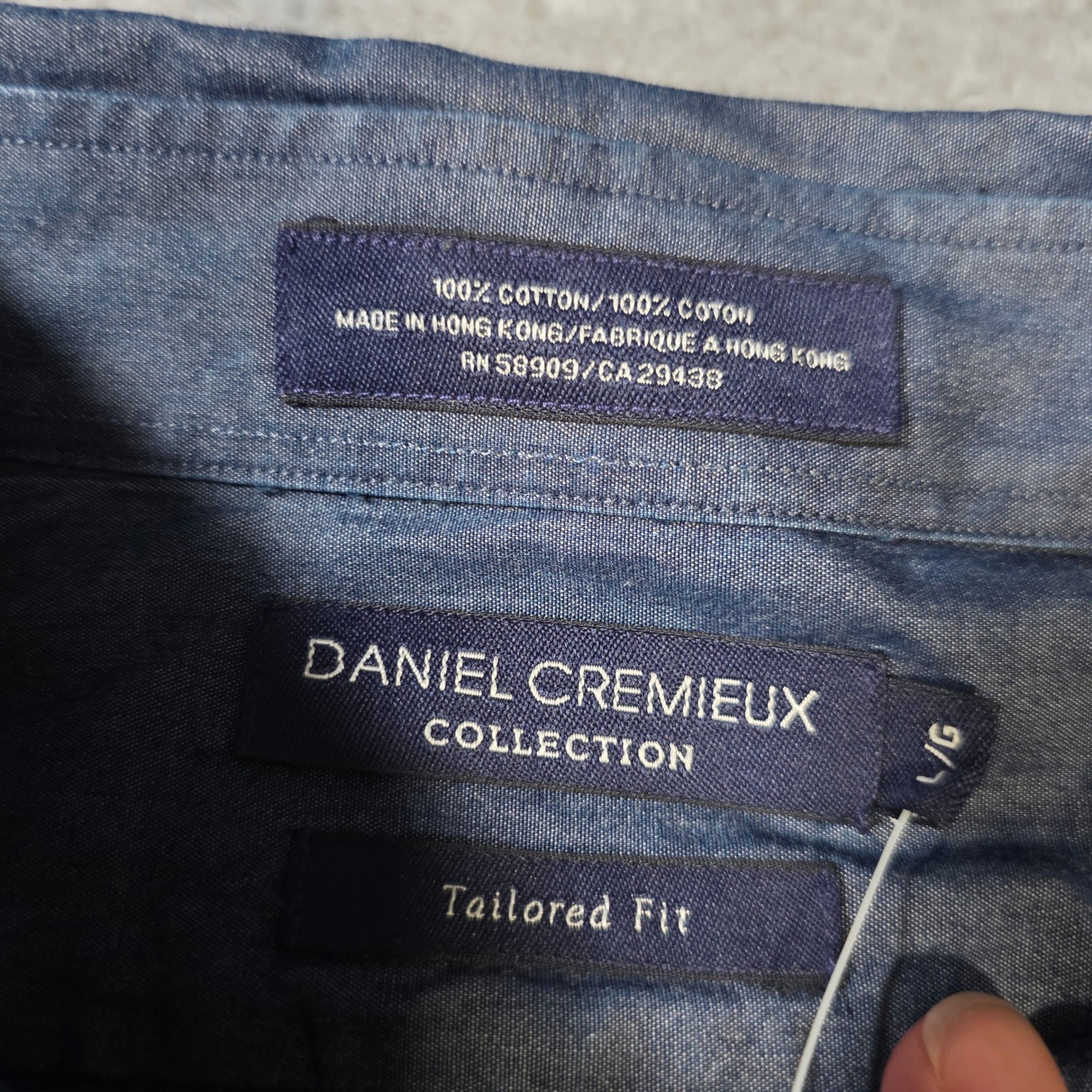 Daniel Cremieux Mens Large Denim Shirt Blue Tailored Fit Cotton Button Down 2451
