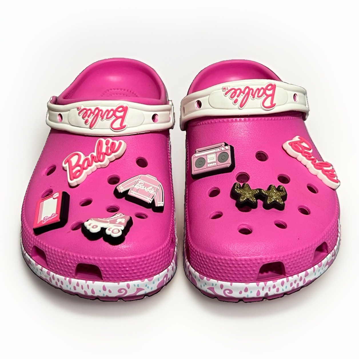 Barbie x Crocs Classic Clog Pink Flamingo Charms Movie Shoes W9 M7