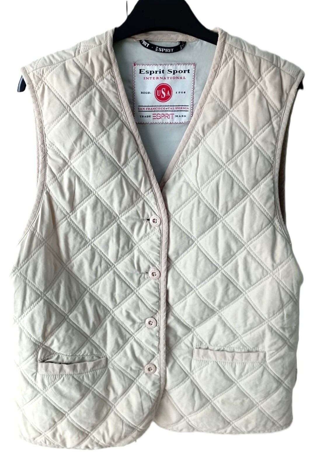Esprit Sport Vintage Vest Vest Vest Mens M Slim S Womens L Cream Button Puffer Top