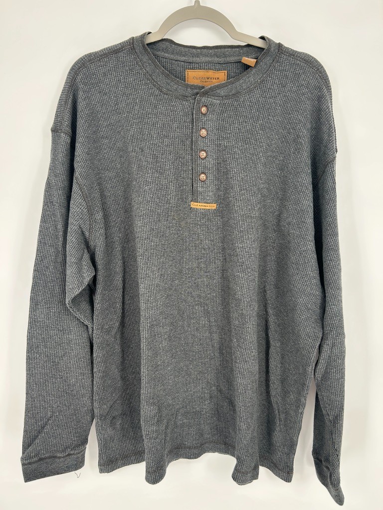 Clearwater Outfitters Mens XXL Gray Waffle Knit Thermal Henley Gorpcore Normcore