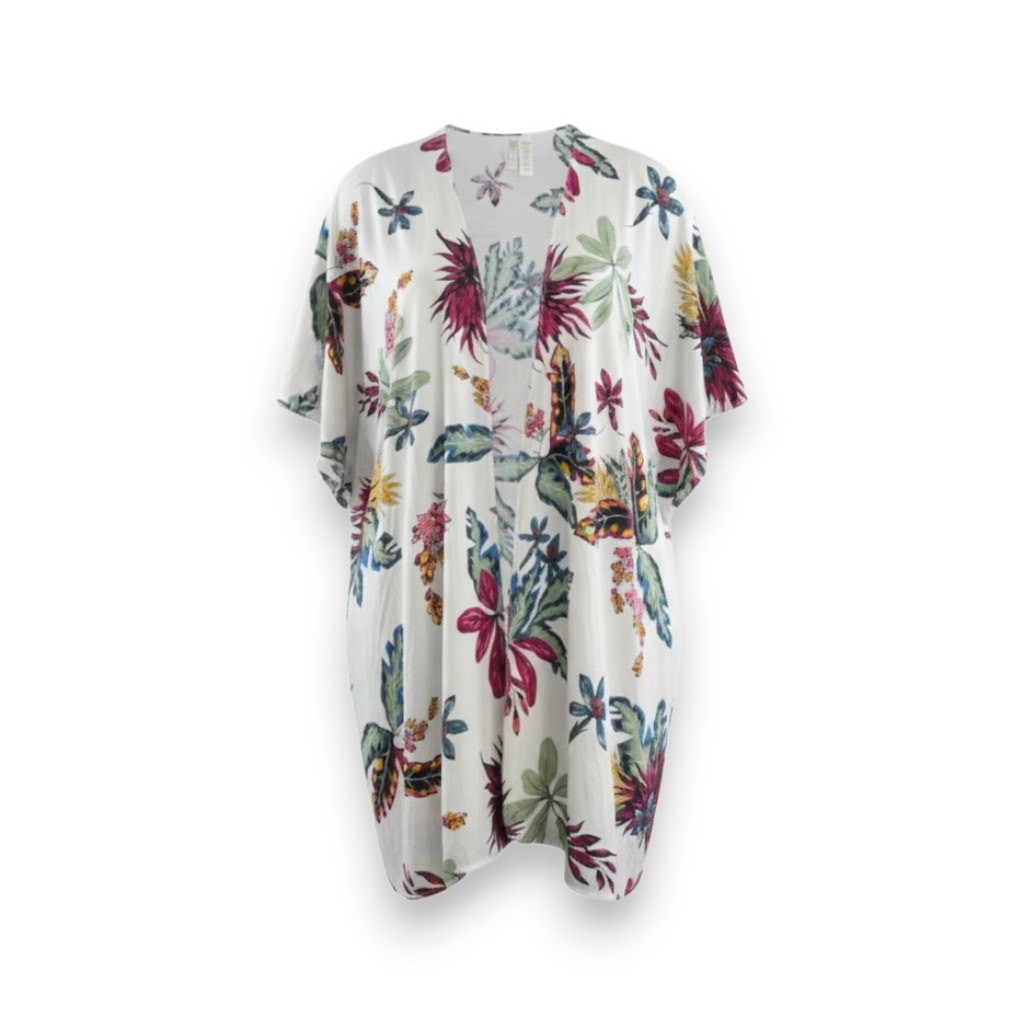 Japna Tropical Floral Kimono Cardigan Lightweight Open Front Boho One Size