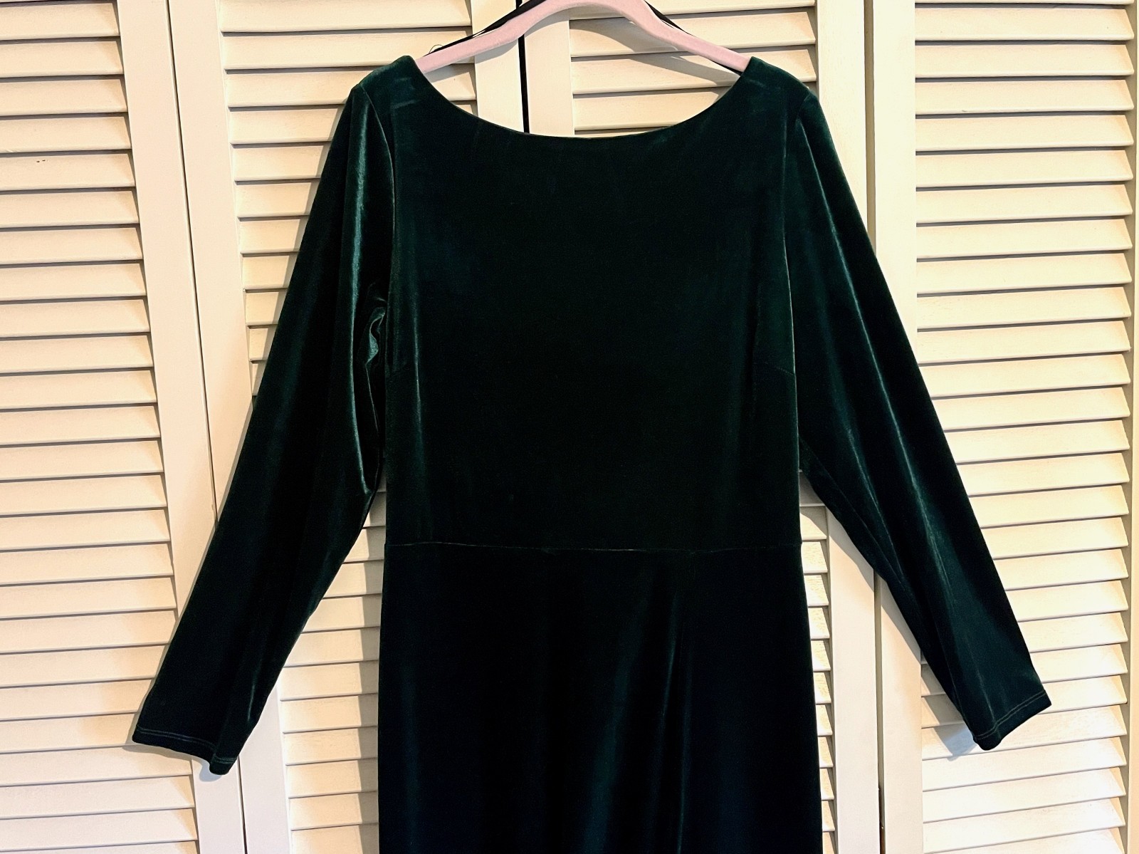 Rebecca B Velvet Long Sleeve Low Cowl Back Maxi Dress Gown * Sz 14 * Deep Green