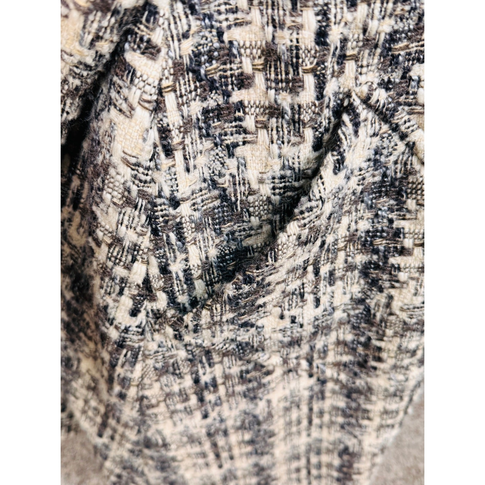 Vintage J. Jill tweed wool blend swing coat lined pockets cream gray long sz SP