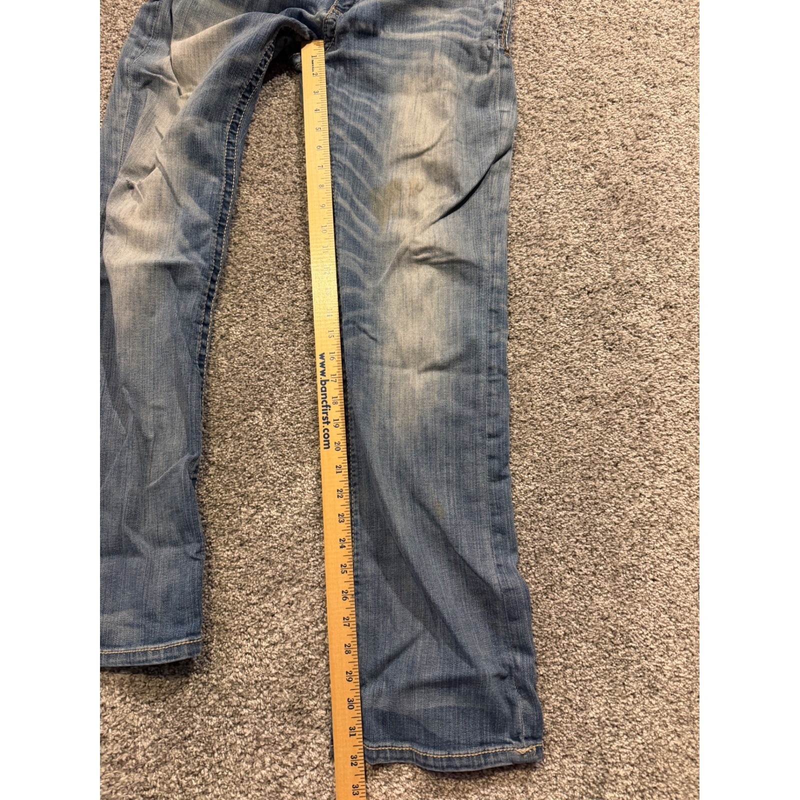 BKE Jeans Mens 31R Blue Aiden Straight Stretch Faded Distressed Denim Pants *
