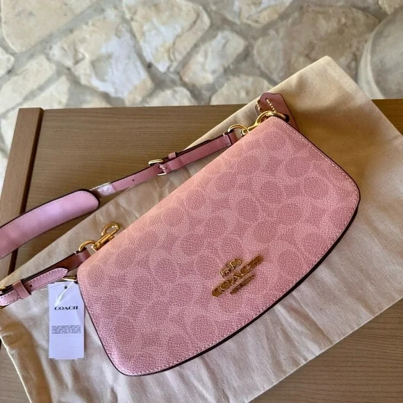 Coach Andrea Shoulder Bag In Signature Canvas CV973 Powder Pink NWT