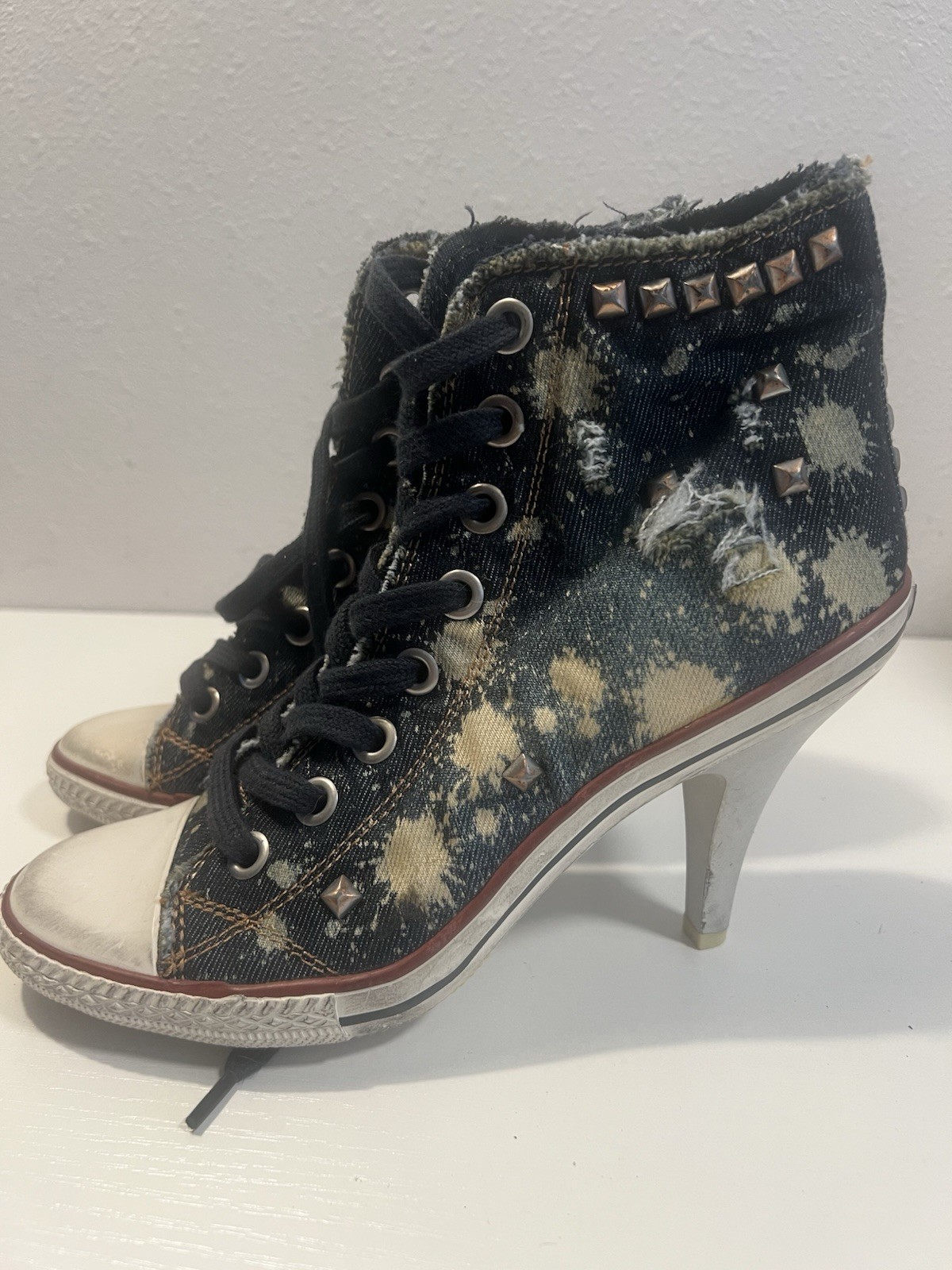 Ash Stone 39 Stilletto Sneakers High Heel Boots Studded Acid Wash Booties Thelma