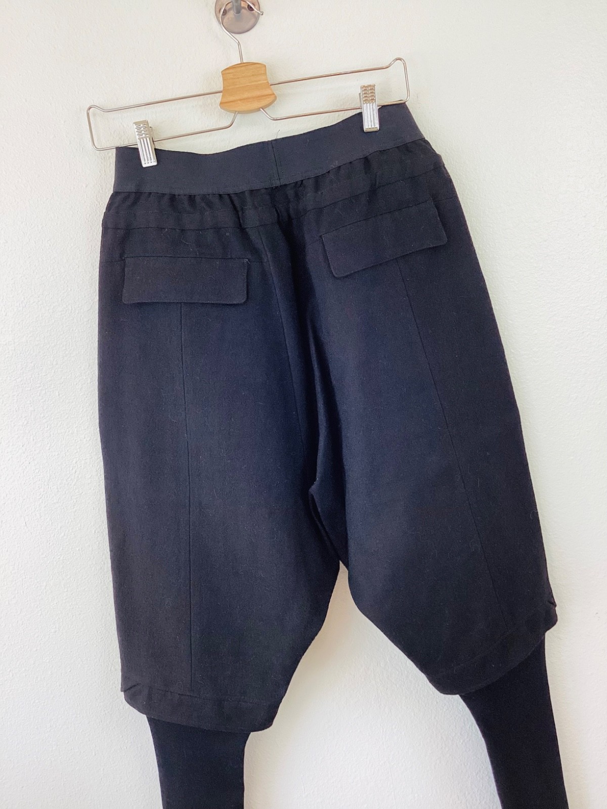 MA JULIUS Black WOOL & Linen DROP CROTCH Shorts Over LEGGINGS Pants 3