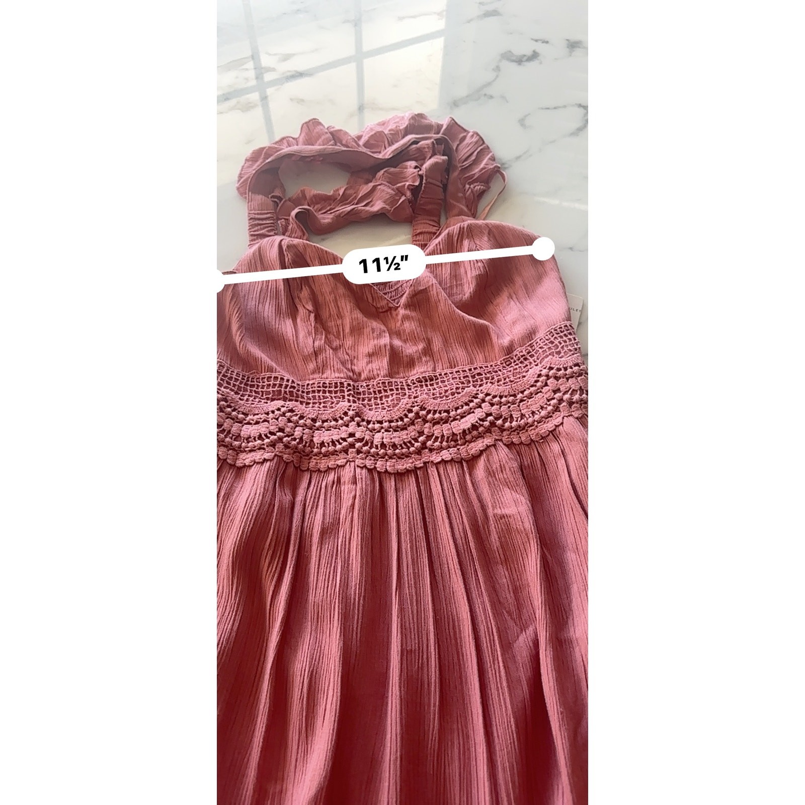 Sincerely Jules Terracotta Rose Crochet Ruffle Flutter Strap Mini Dress S NWT