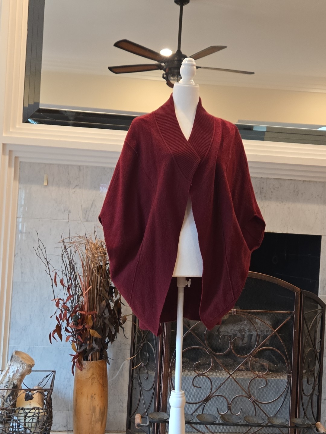 Moth Sweater Open Cape Cardigan Burgundy Women Oversized Batwing LARGE Wool