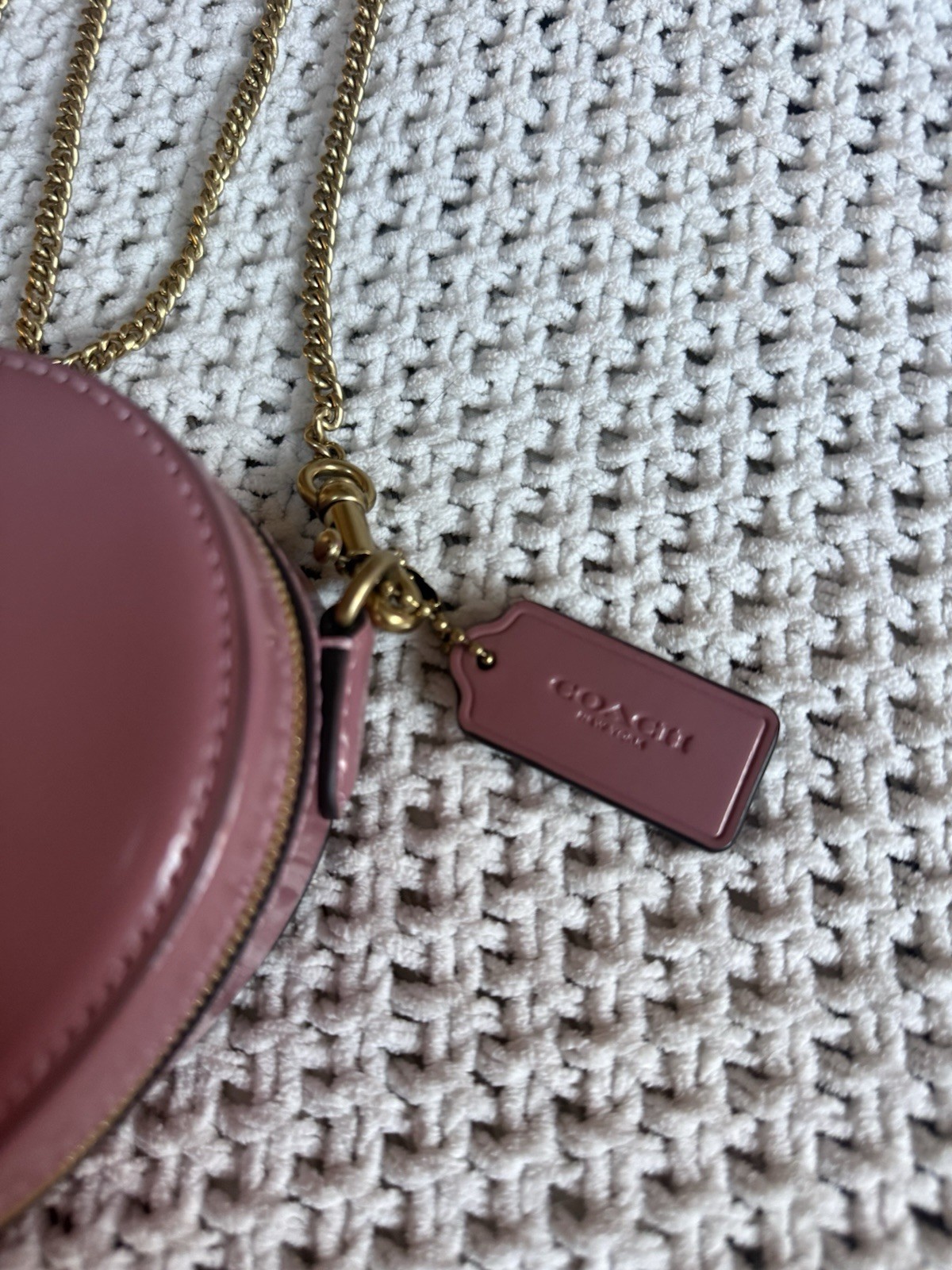Coach Peony Spazzolato Leather Heart Mini Crossbody Bag Gold Chain