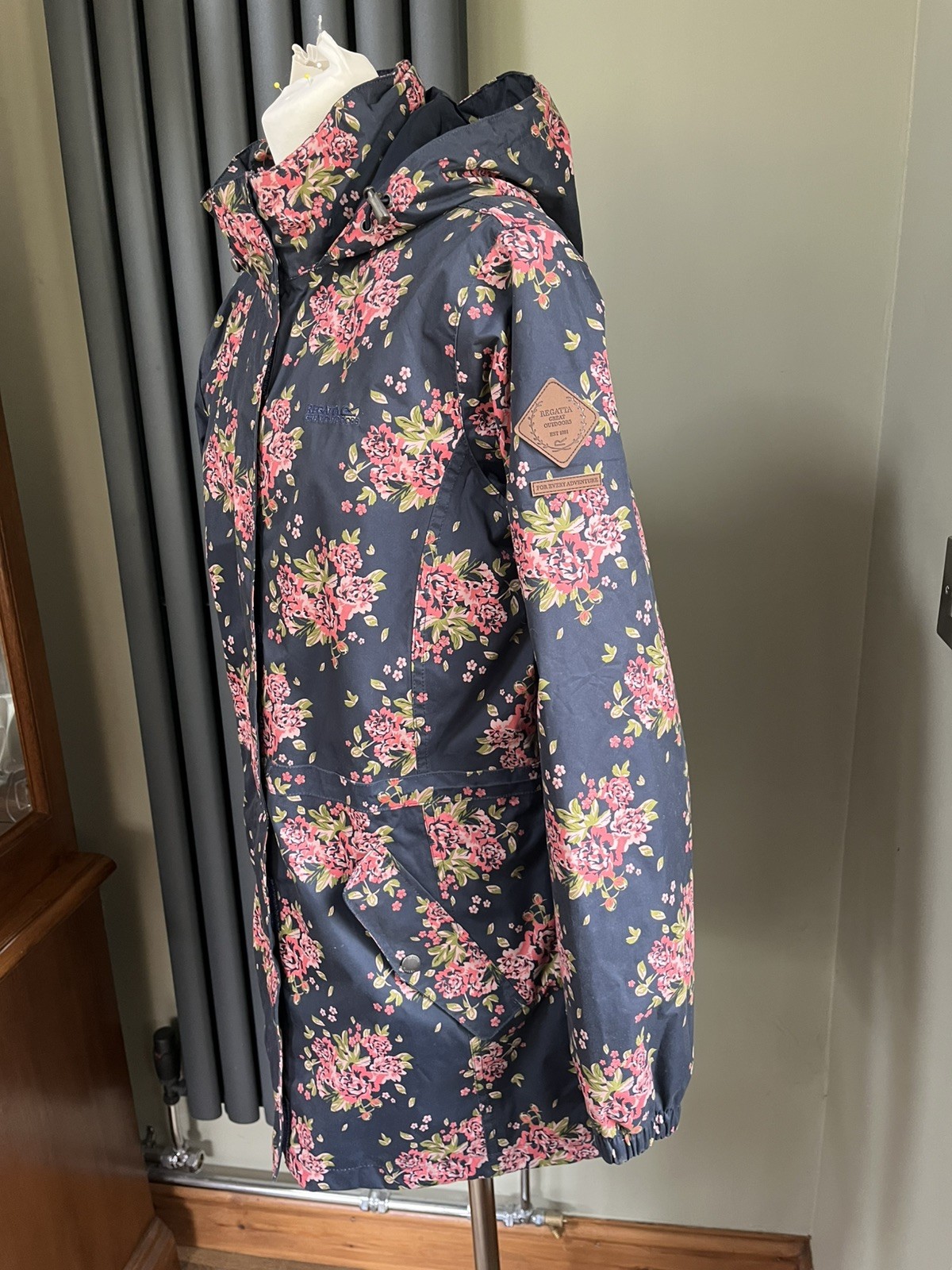 Regatta Waterproof Raincoat Ladies Jacket Blue Pink Floral Foldaway Hood UK14