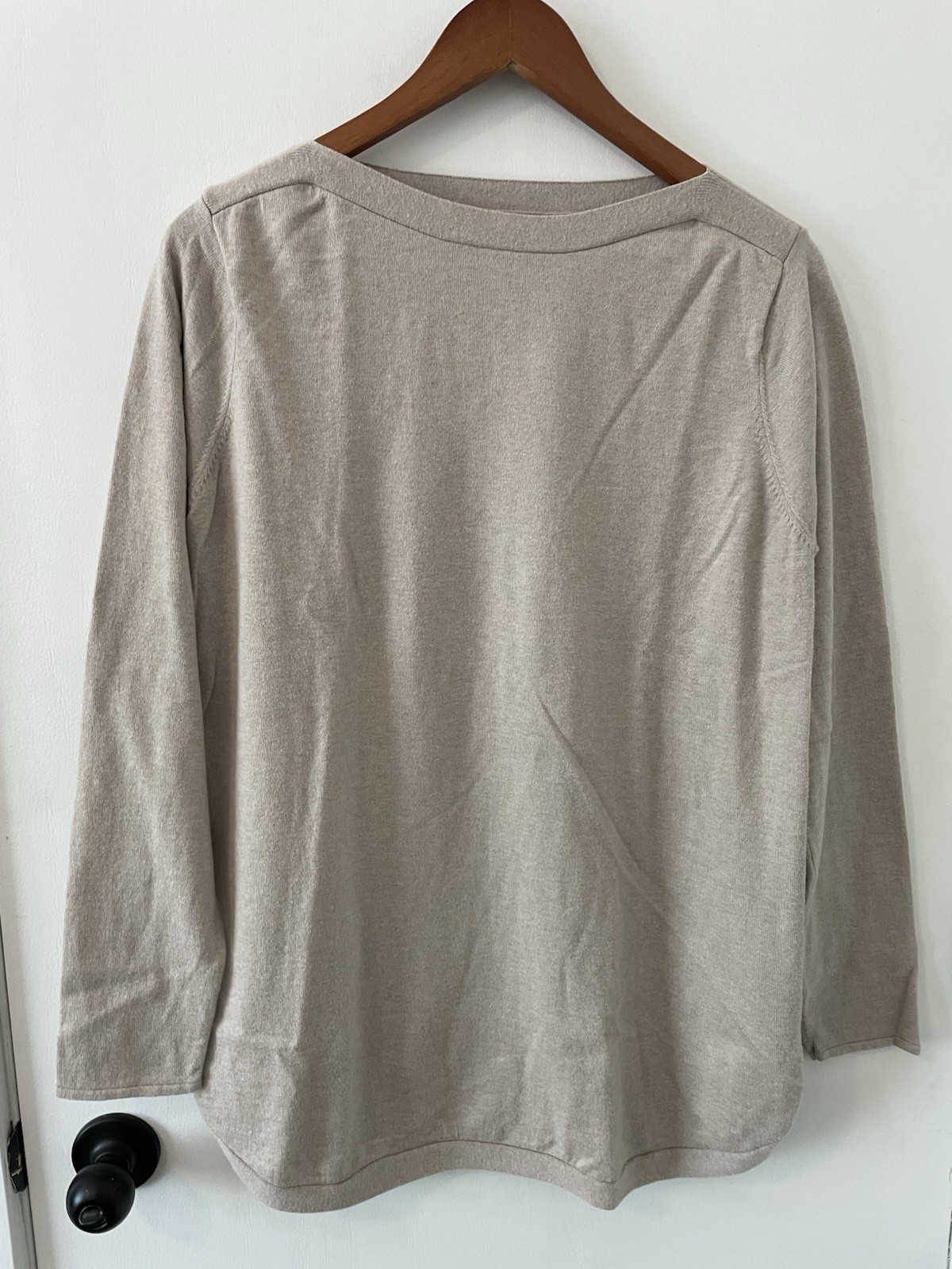 Orvis Cotton Cashmere Silk Blend Sweater Women’s Large Tan Boat Neck Long Slv