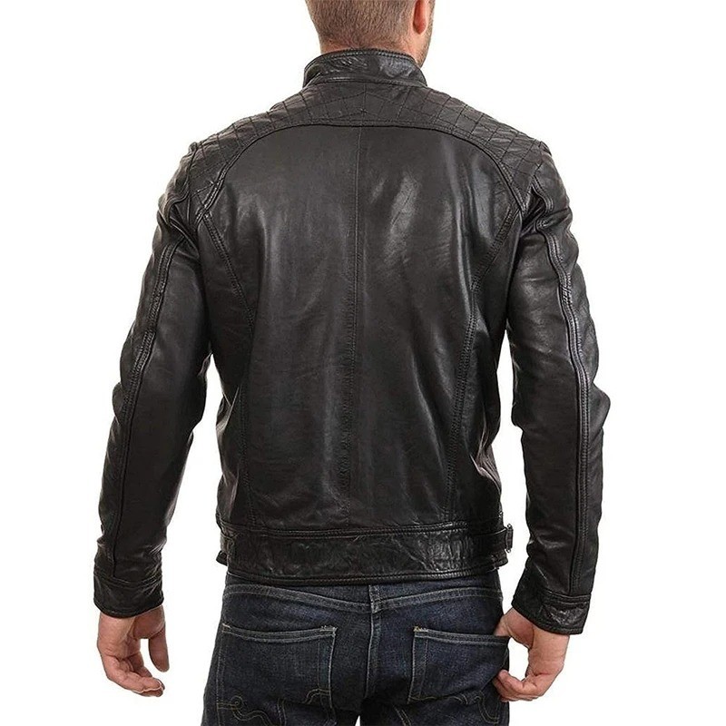 Cafe Racer Biker Leather Jacket Black & Brown Soft Sheep Skin Leather