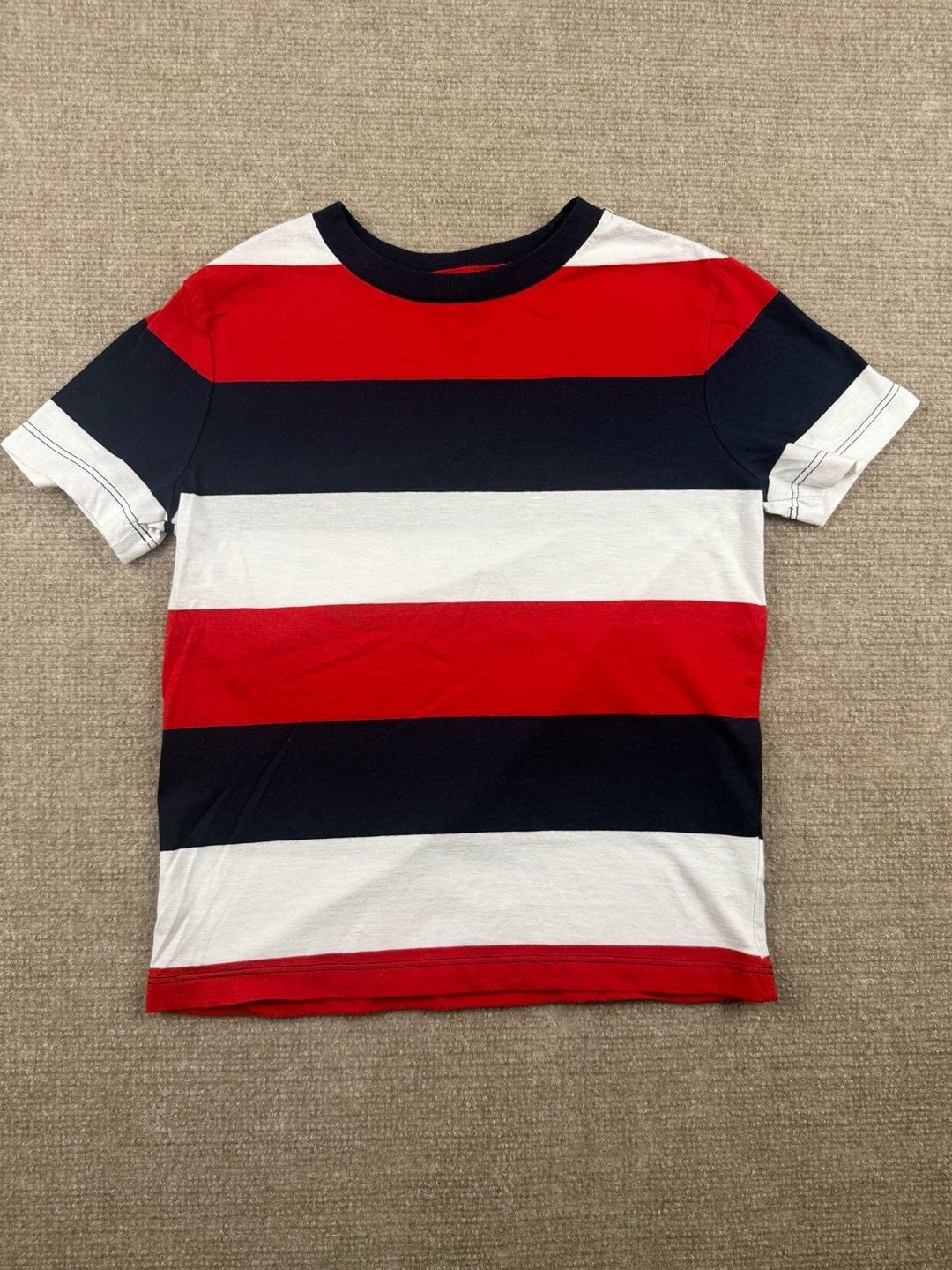 Old Navy Boys Red White and Navy Blue Striped Crew Neck Soft T-Shirt