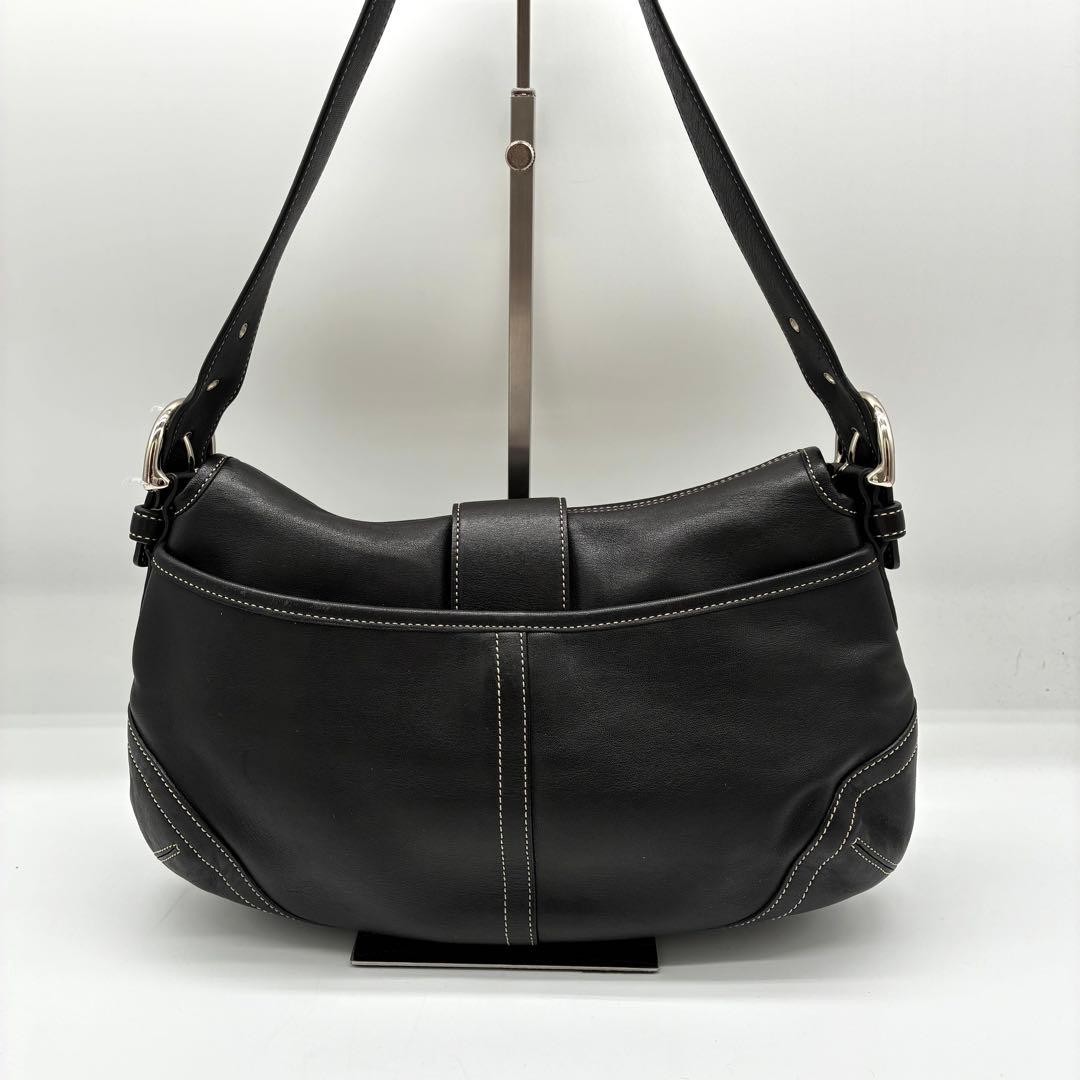 COACH Soho Hobo Shoulder Bag Black Leather Pre-Owned Charm Included 31x17x7 cm
