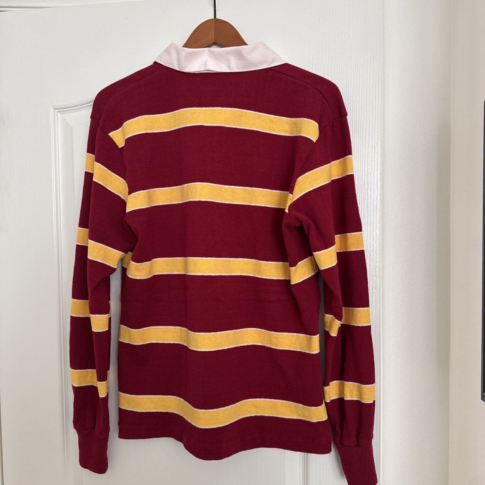 Dehen USC Trojans Rugby Shirt vintage Mens Large Striped Maroon Gold Polo