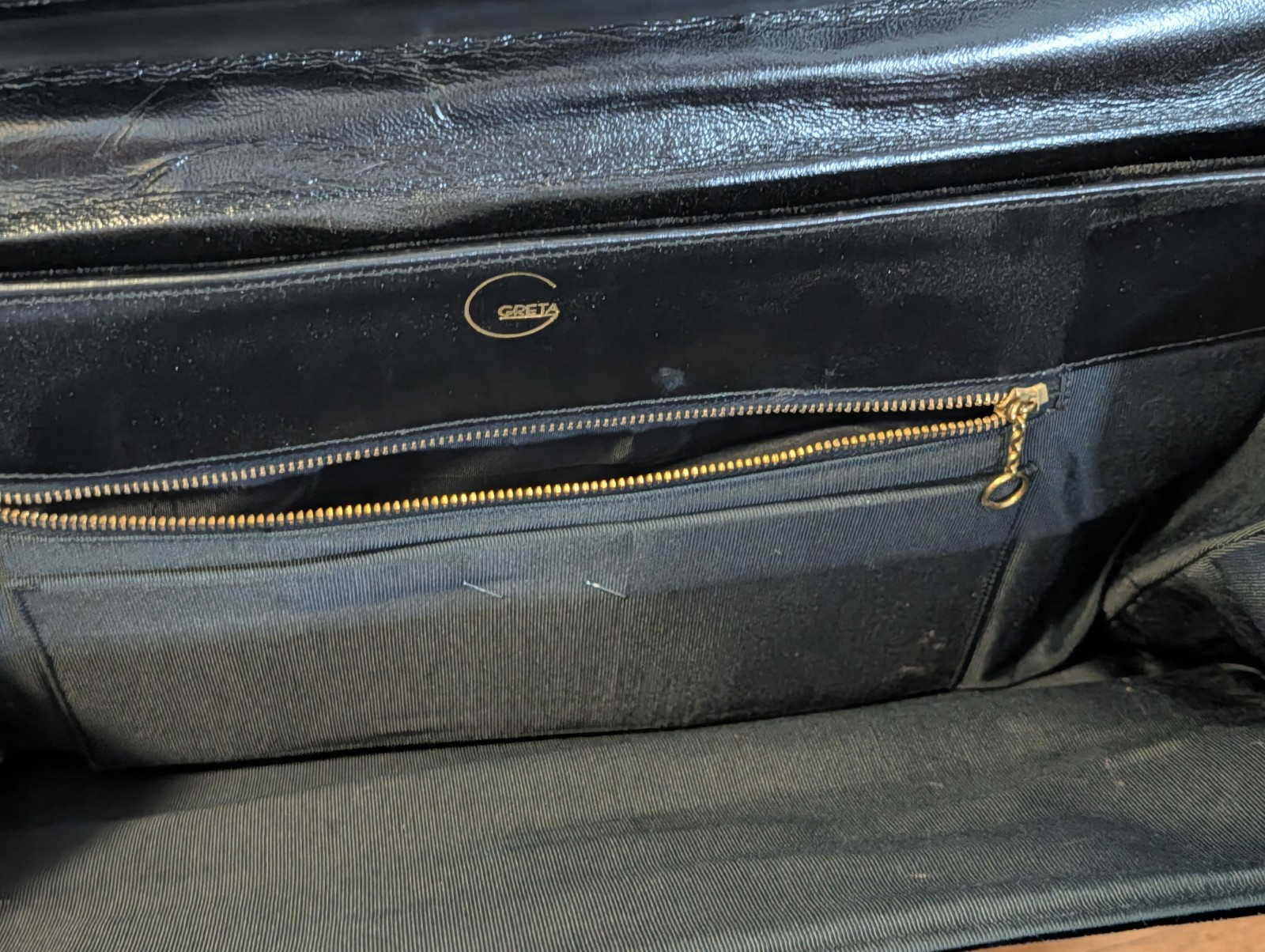 Vintage GRETA Black Velvet Tote Handbag Purse 15″ Wide Flat Mid Century Elegant