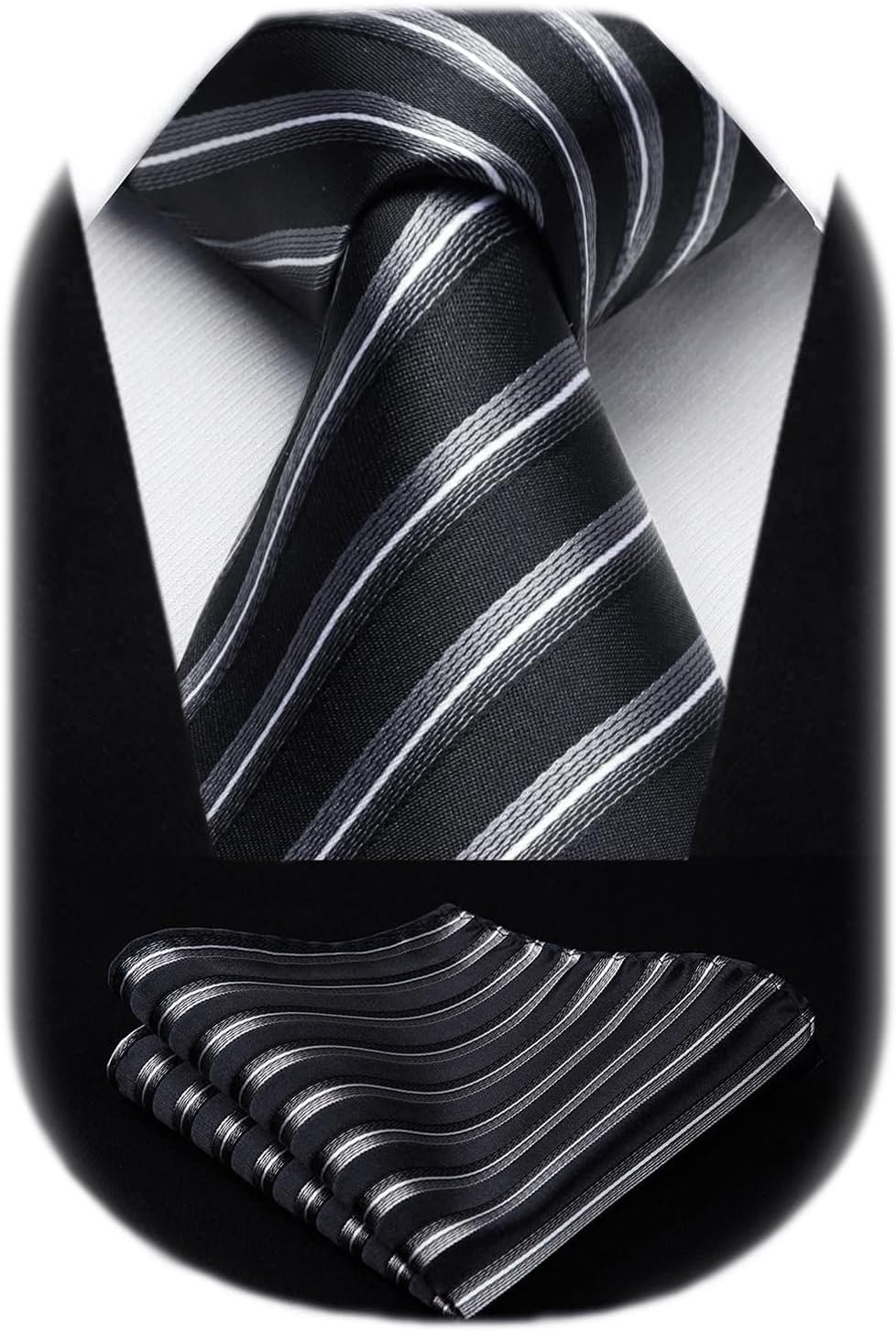 Stripe Tie Mens Ties with Pocket Square Set Classic 3.4” Silk Formal Necktie Ha