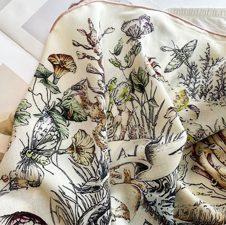 70% cashmere 30% silk Underwater Worldr double sided print square Wrap shawl 53″