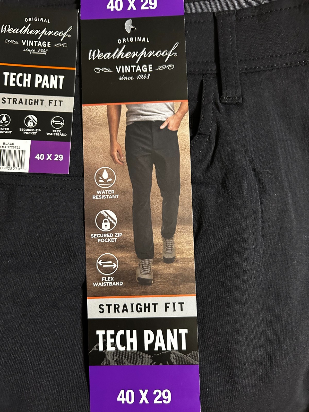 Weatherproof Vintage Men’s Tech Pant Straight Fit Black Size 40×29