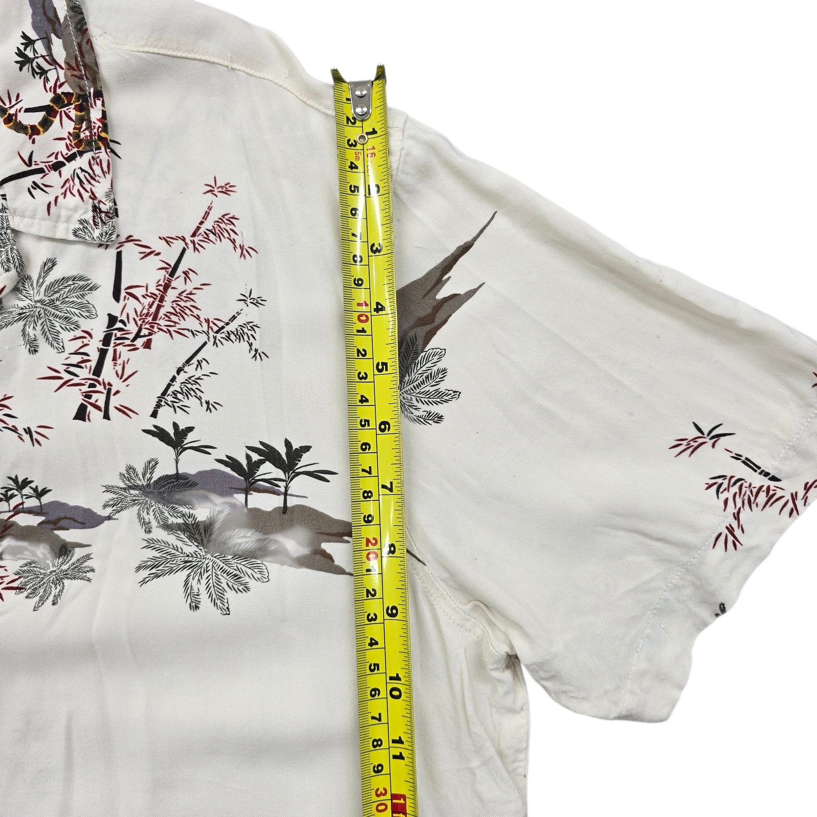 Pull & Bear Mens Shirt M Cream Tropical Bamboo Bird Resort