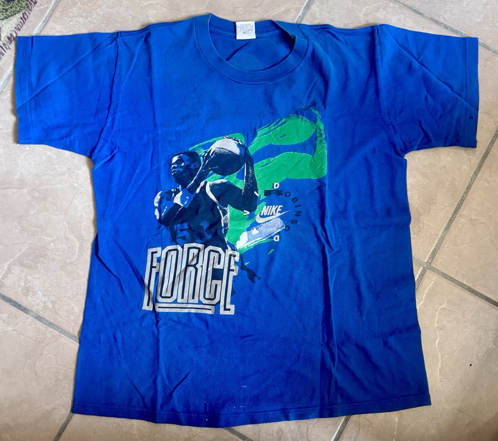 VTG David Robinson Nike Force Blue T-Shirt XL San Antonio Spurs NBA