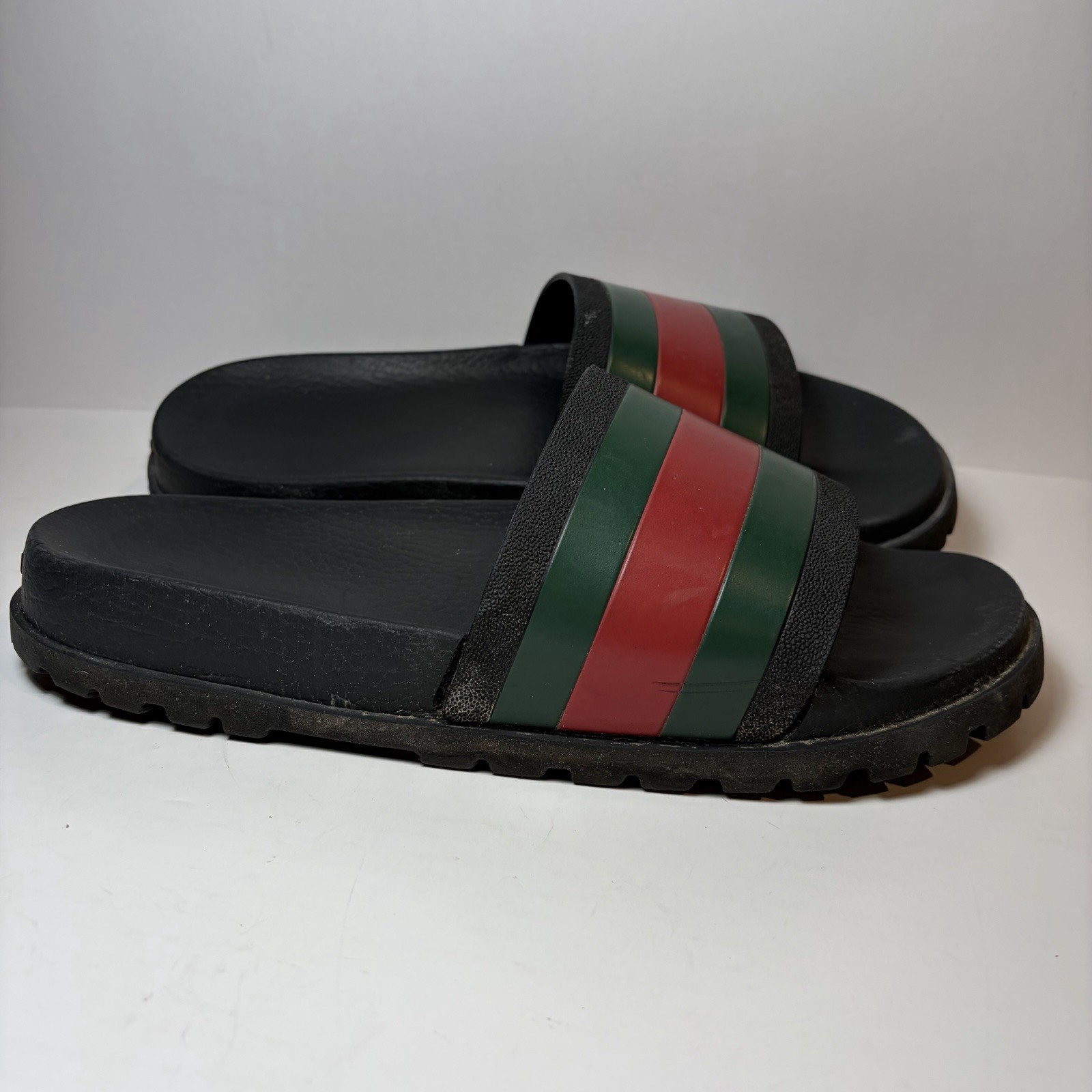 Gucci Web Men’s Rubber Slide Sandal Black Rubber US 10 Gucci 9 Lug Sole Stripe