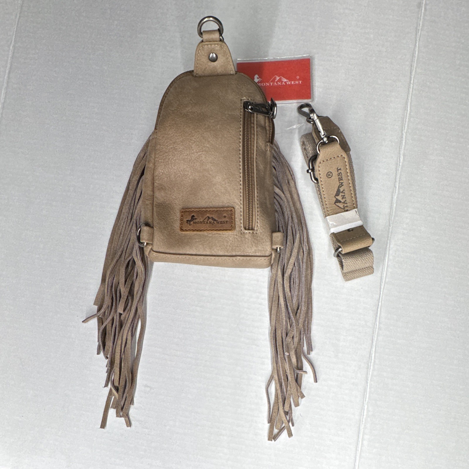 Montana West Khaki Western Fringe Studded Crossbody Bag Zip Detachable Strap