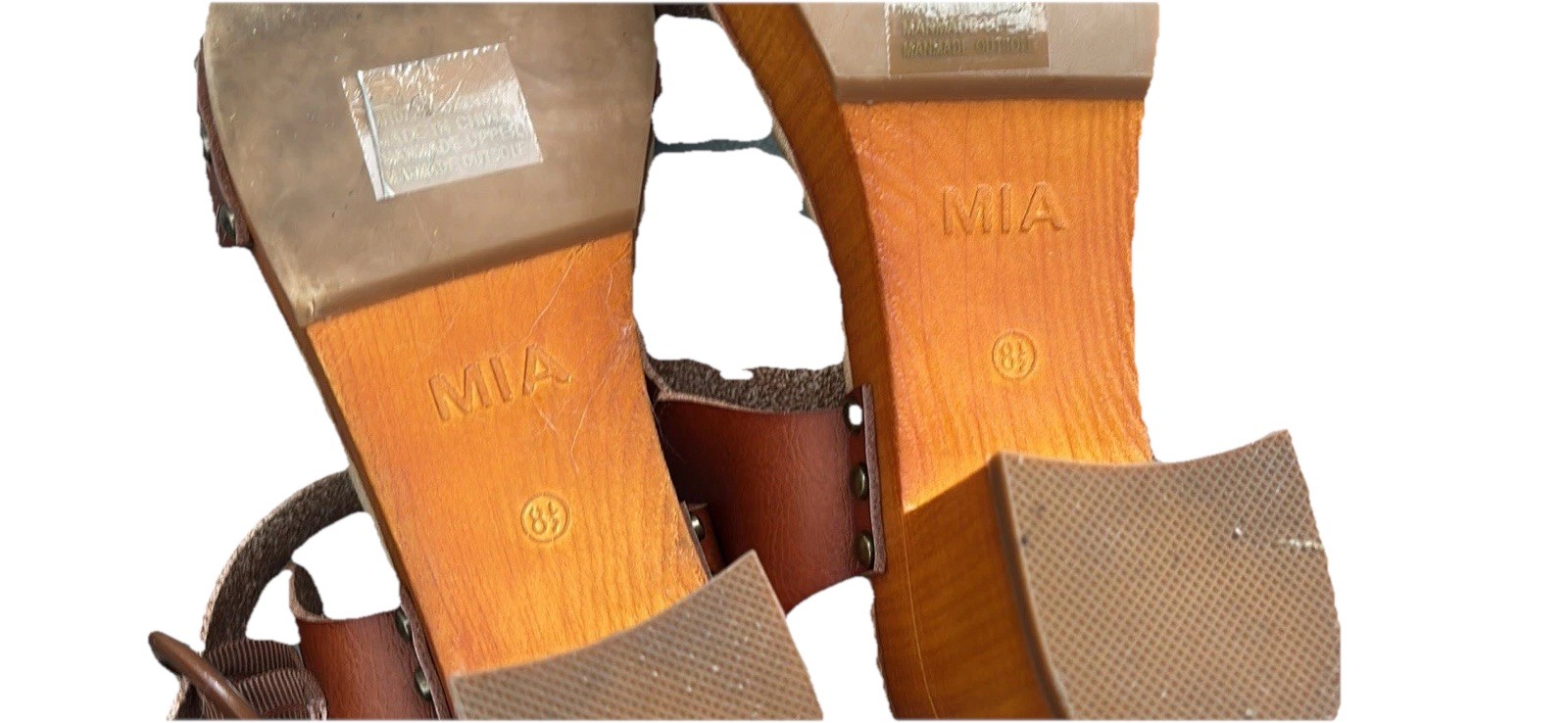 MIA Nira Wooden Sandals Chunky Block Heel Brown Straps Size 8.5M
