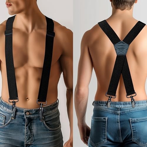 1.48″ Wide Heavy Duty Suspender with 4 Swivel Hooks for Jeans Pants Black