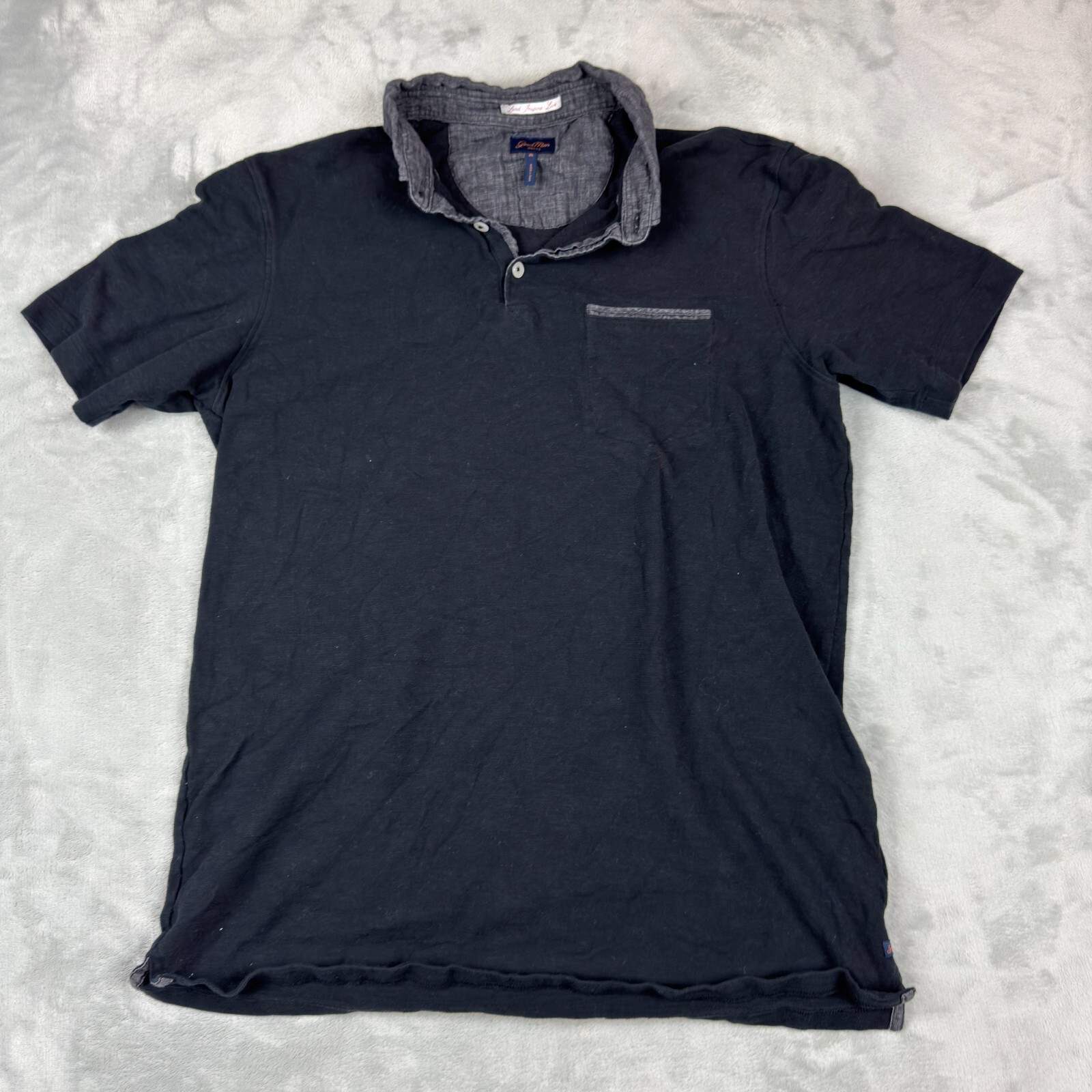 Good Man Shirt Mens Medium Black Polo Pocket Contract Collar City Preppy