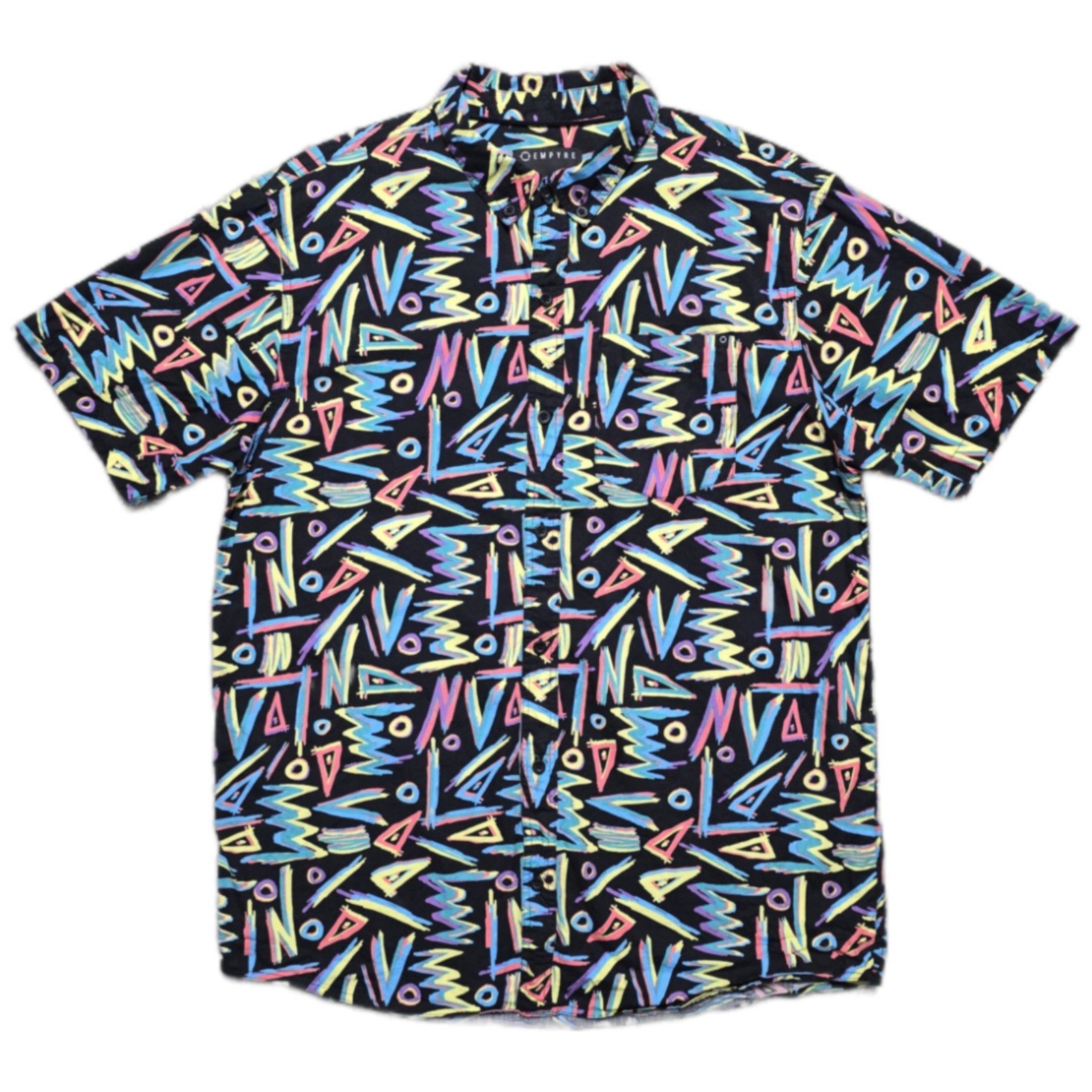 Empyre Geometric Abstract Button Up Shirt Mens Large Retro 90s Neon Skate Surf