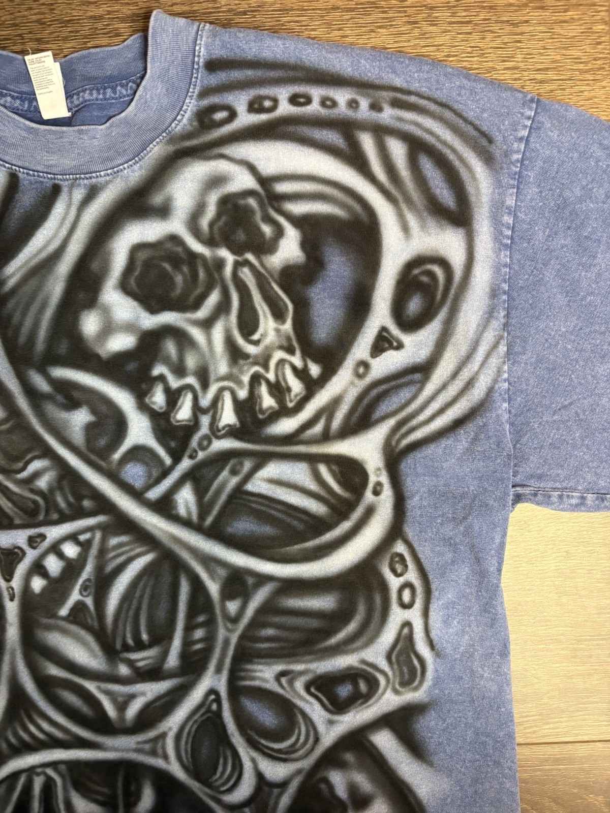 Hand Airbrushed Los Angeles Apparel Garment Dyed Blue Crewneck T-Shirt Men’s XL
