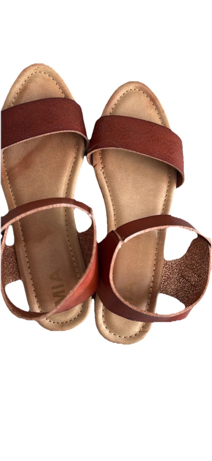 MIA Nira Wooden Sandals Chunky Block Heel Brown Straps Size 8.5M