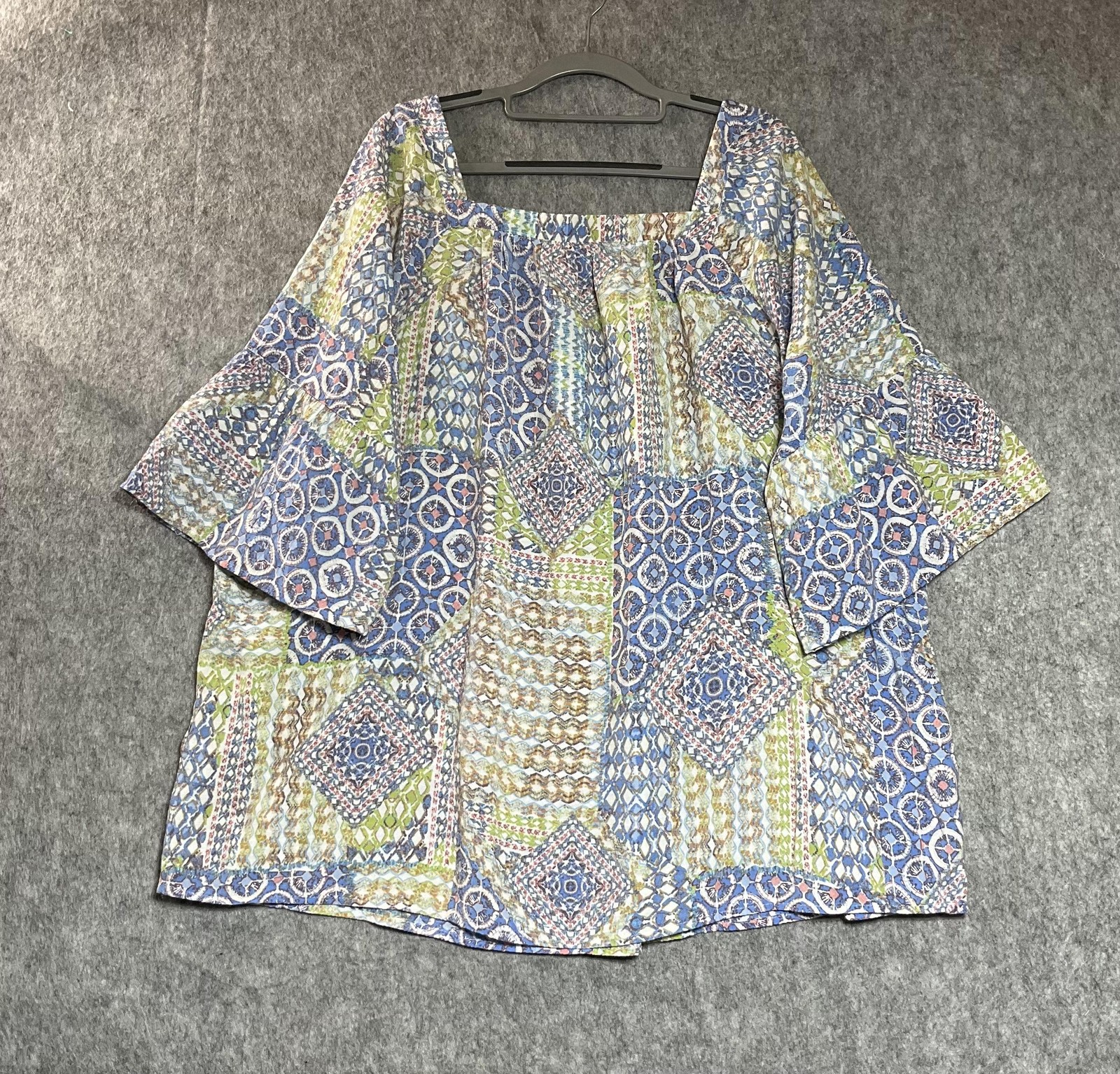 Kim Rogers Shirt Womens Plus 2X Multicolor Kimono Flutter Sleeve Relaxed Blouse