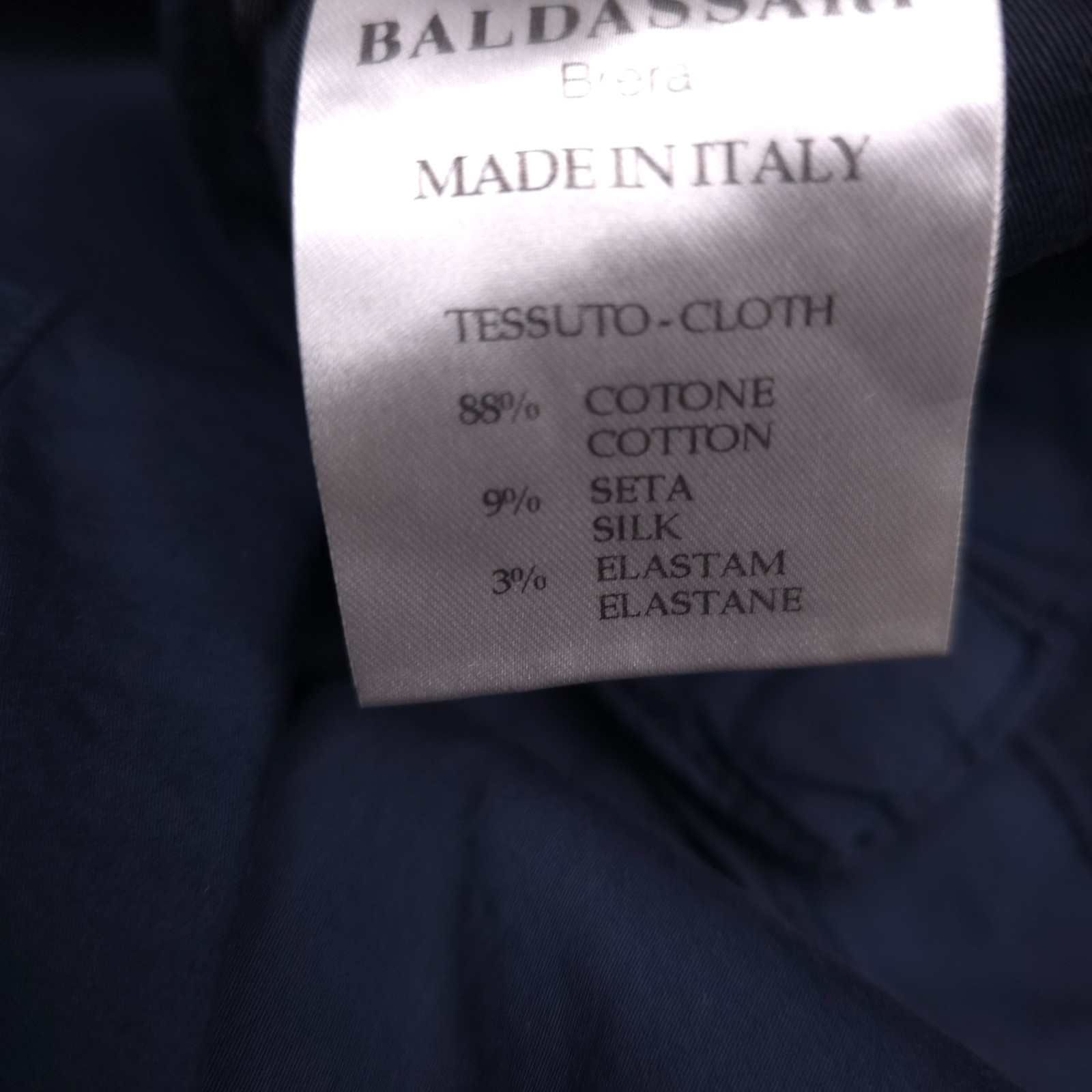 Maurizio Baldassari 5-Pocket Pants Mens Italy 52 Slim Blue Night Cotton & Silk