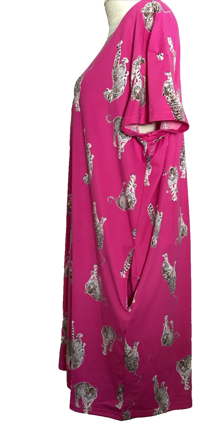 JOYSPUN SLEEPSHIRT Pink Tigers Print Knit Knee Length GOWN Sz L/XL*