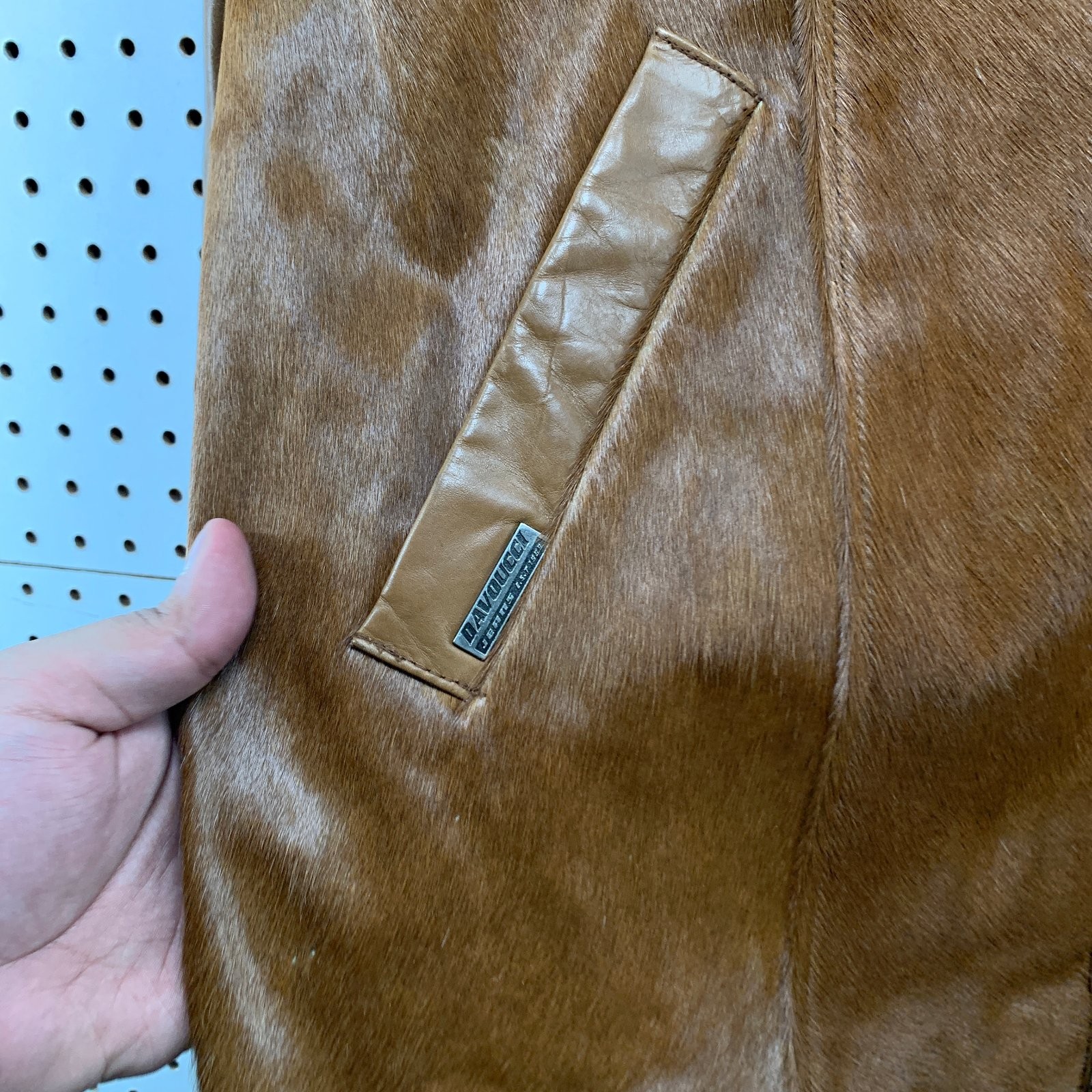 Vintage Davoucci Leather Jacket Men 6XL Brown Hair On Hide 80s 90s Rodeo Western