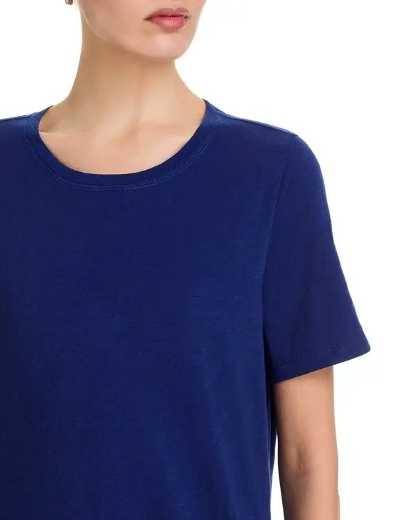 148$ Eileen Fisher Crew Neck Casual Midi Dress Short Sleeves Size XS Deep Blue