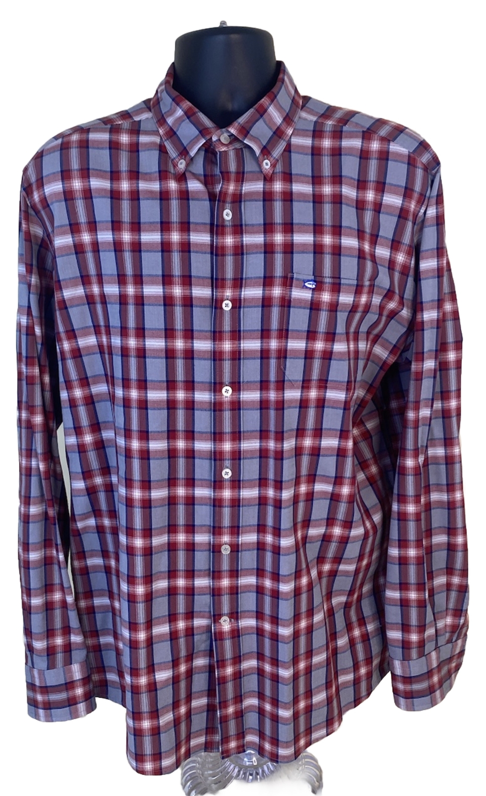 Southern Tide Shirt Mens Gray Red Plaid Performance Poly Spandex Blend