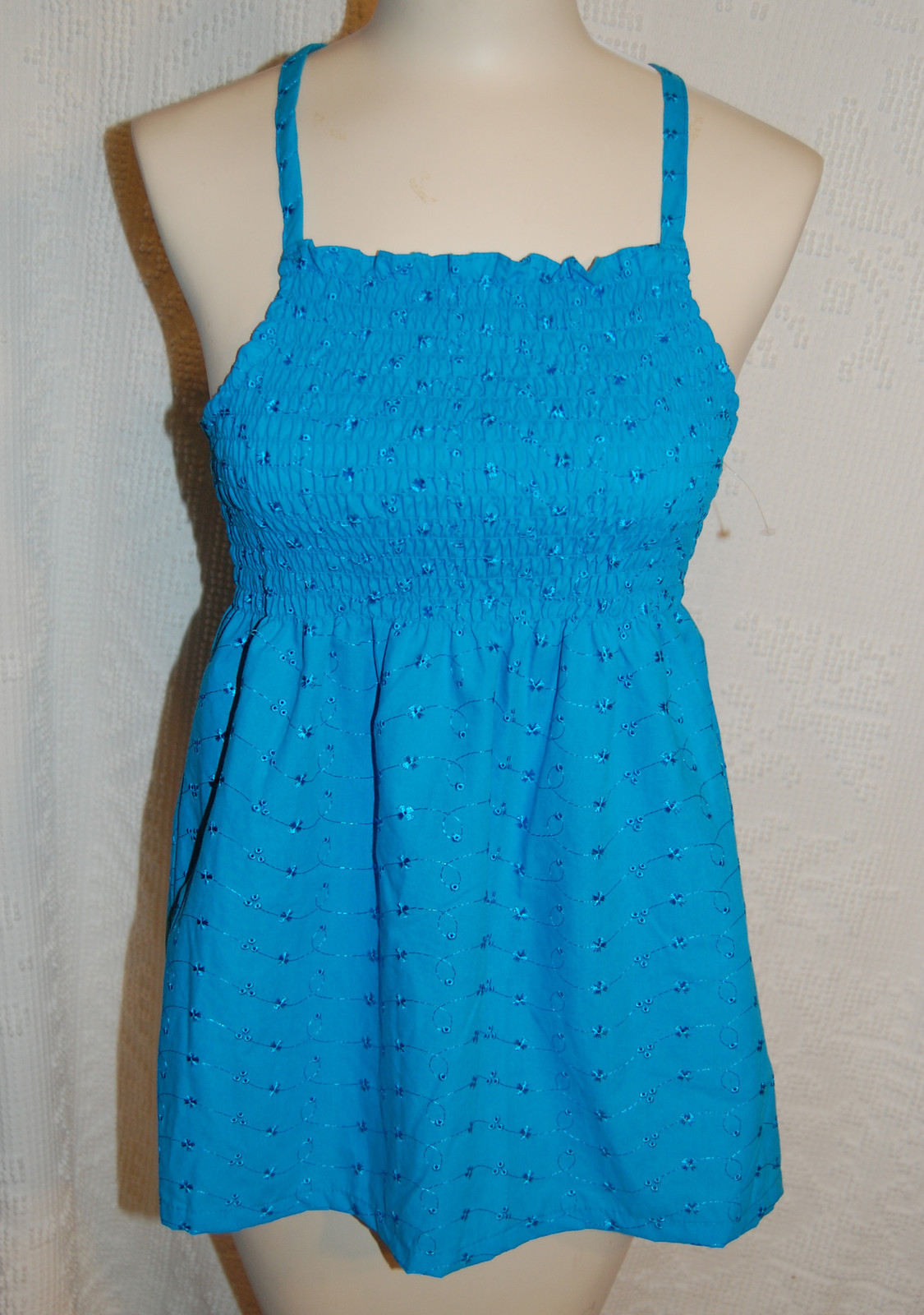 Womens Eyelet Summer Smock TURQUOISE S 4-6 M 8-10 L 12-14 XL 16-18 Back Straps