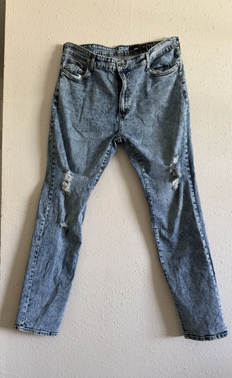 WRY Men’s Blue Denim Jeans Slim Fit Skinny Distressed 5-Pocket Button Zip