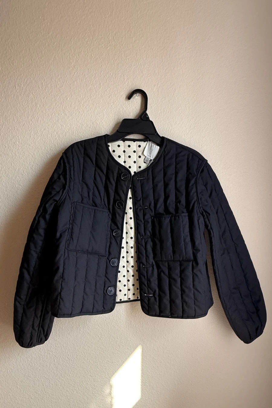 Joie Reversible Quilted Jacket Cream Polka Dot Black Cotton Size S NWT