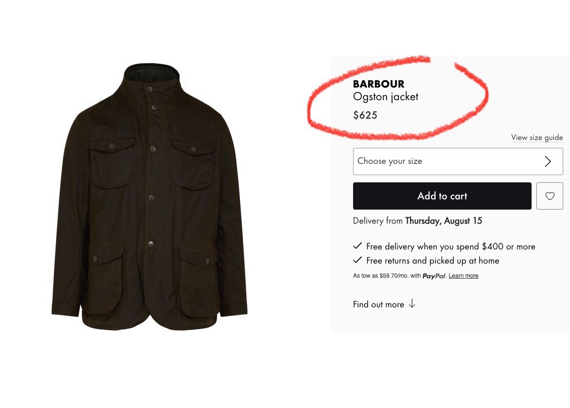 BARBOUR Ogston Wax Jacket w/ Elbow Patches Olive MSRP$540 Rugged Sophistication