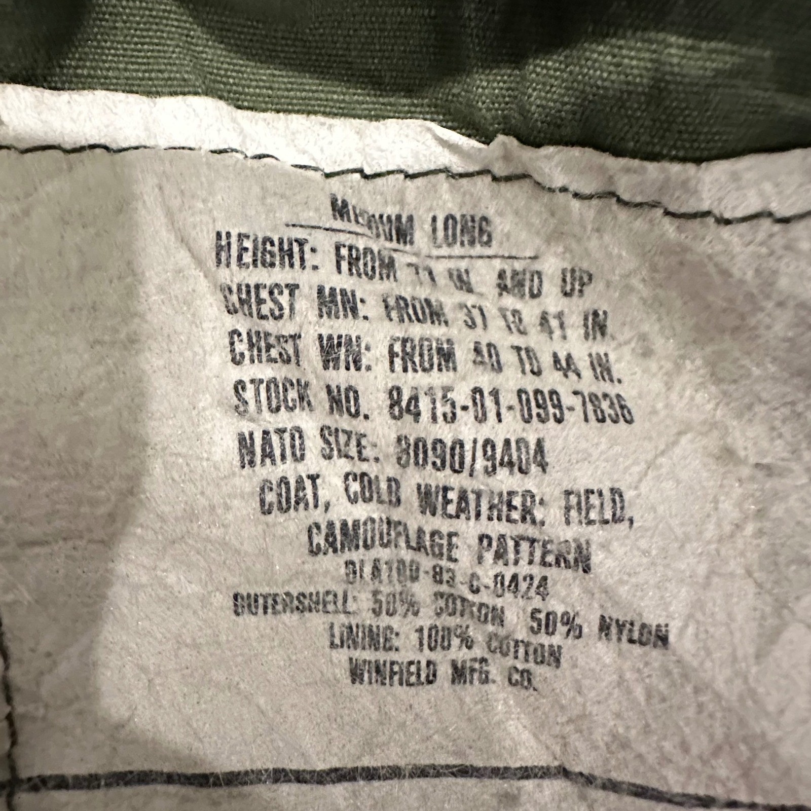 Vtg 1983 US Army M65 Field Jacket Medium Long Woodland Camo Winfield Coat 80s