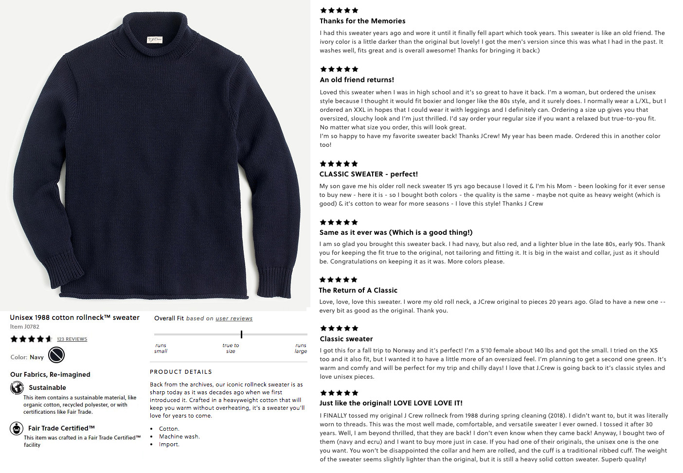 J.CREW sweater rollneck navy blue cotton chunky mock high fisherman’s roll neck
