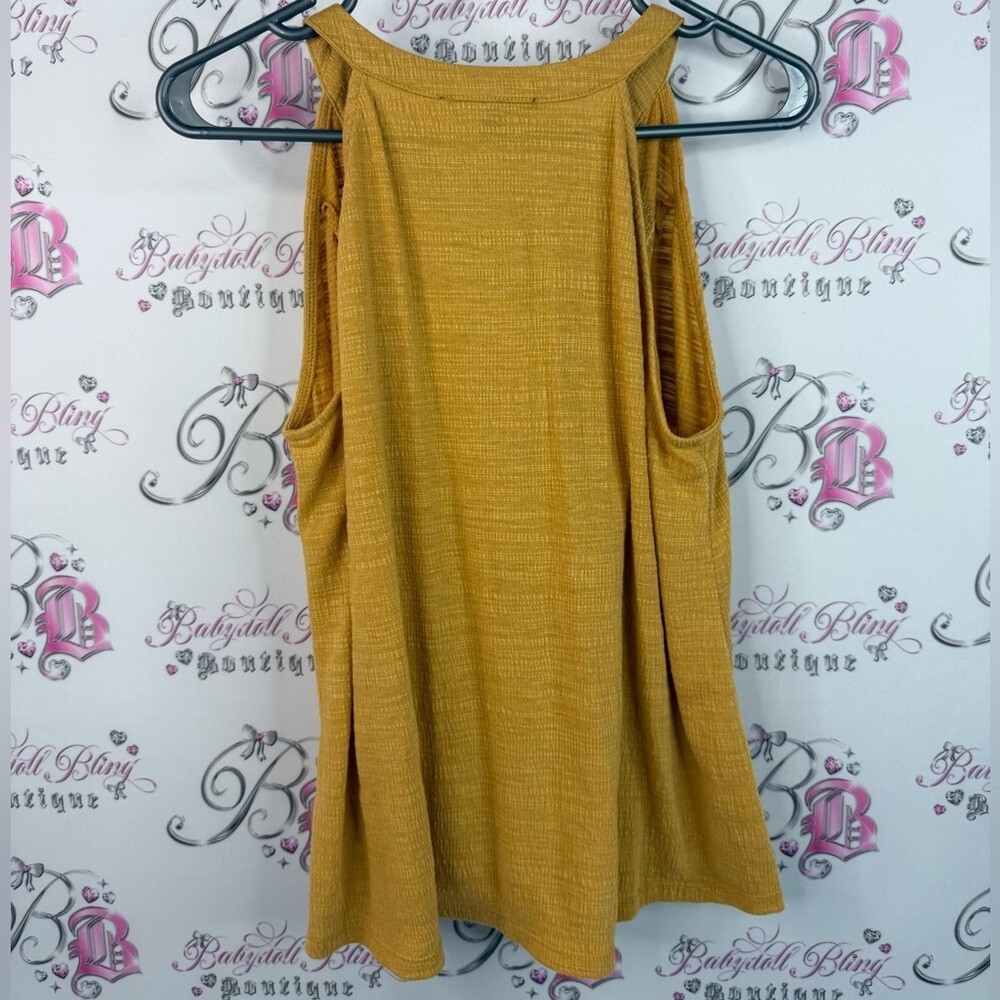 Cable & Gauge tank top embroidery boho Aztec yellow Mustard Embroidered Blouse