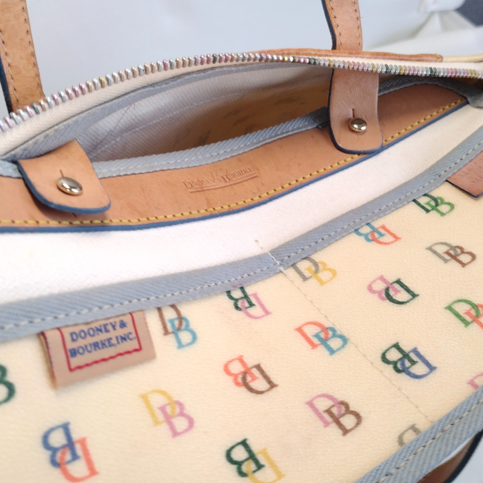 Y2K Vintage Dooney & Bourke Multi Color DB Rainbow Logo Tassel Satchel Purse