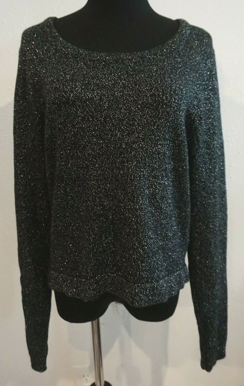 Forever 21 + Black Silver Metallic Crop Sweater Juniors Sz 2X