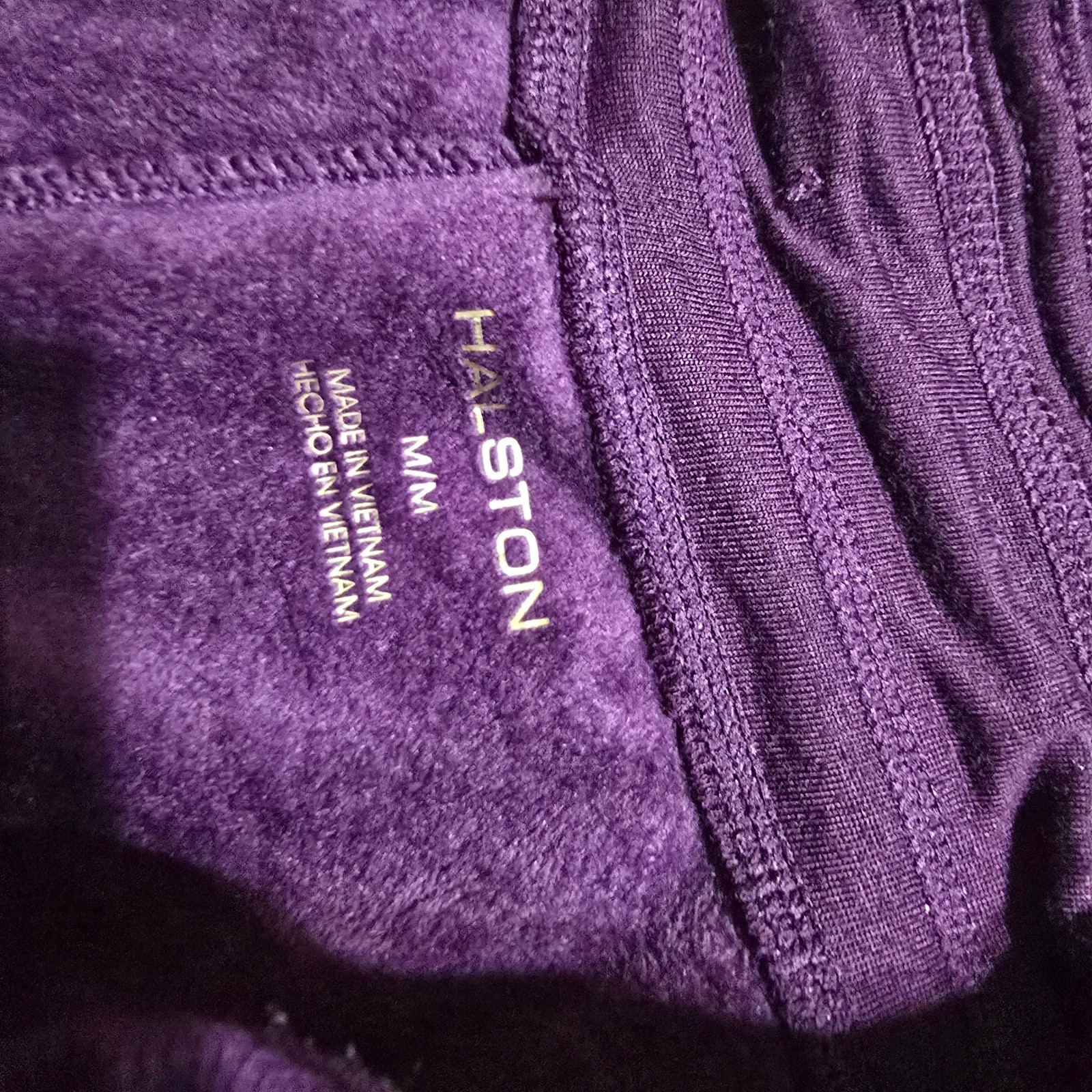 Halston Velour Lounge Pants Womens Medium Purple Ribbed Wide Leg Drawstring